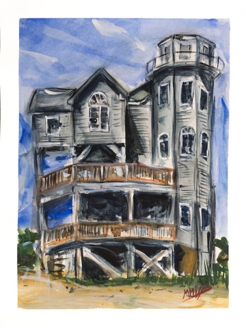 Michael Mills watercolor painting of a home in Rodanthe, NC