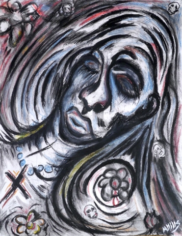 Today She Rests - Michael Mills - expressionistic drawing of woman lying in repose