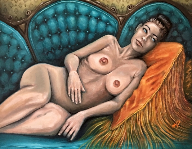 Reclined nude oil painting